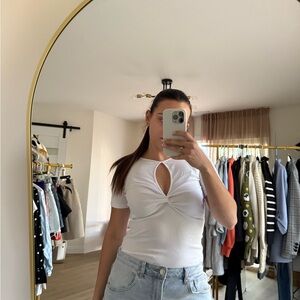 Zara White Keyhole Twist Bodysuit